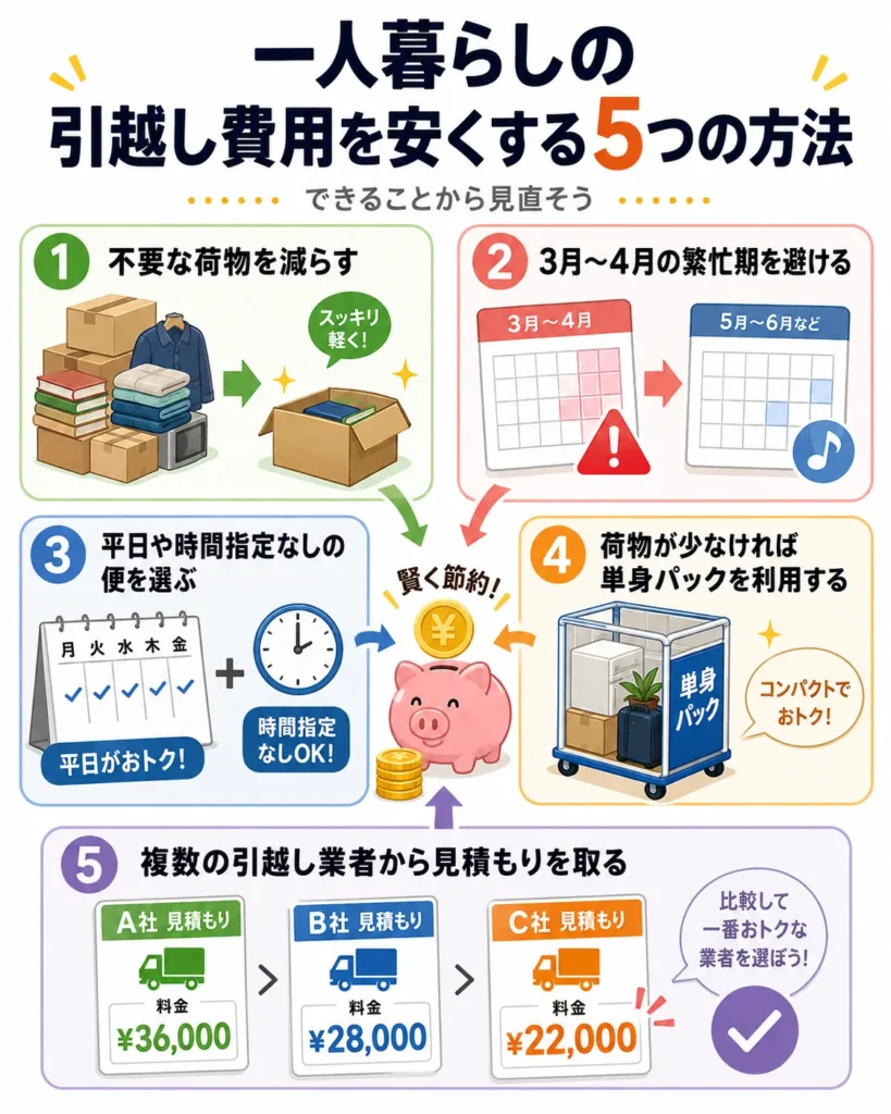 一人暮らしの引越し費用を安くする5つの方法