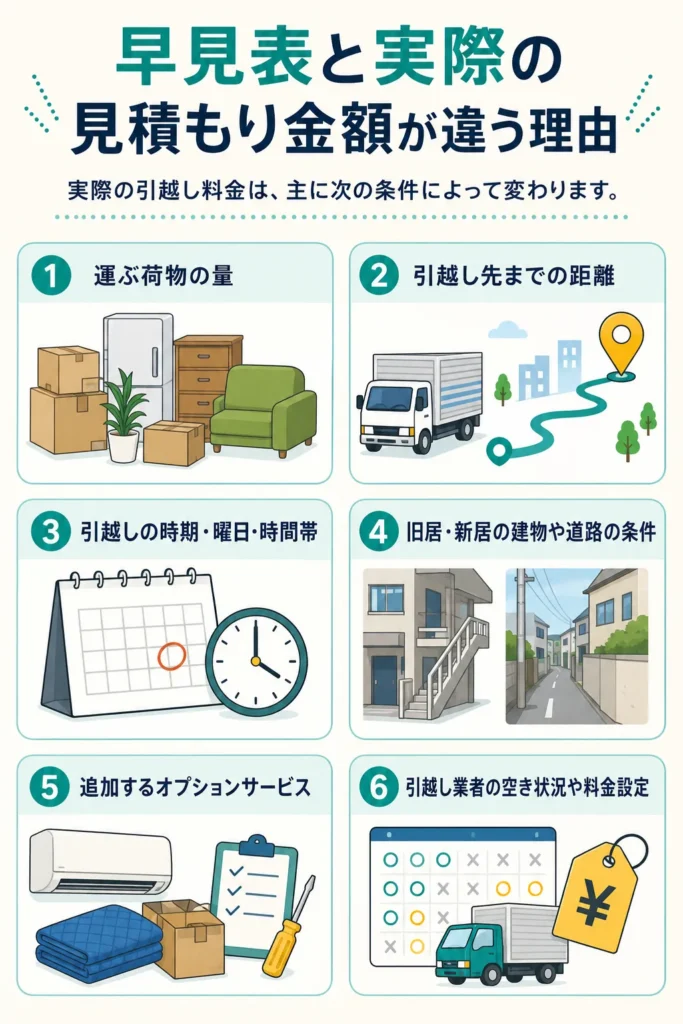 早見表と実際の見積もり金額が違う理由