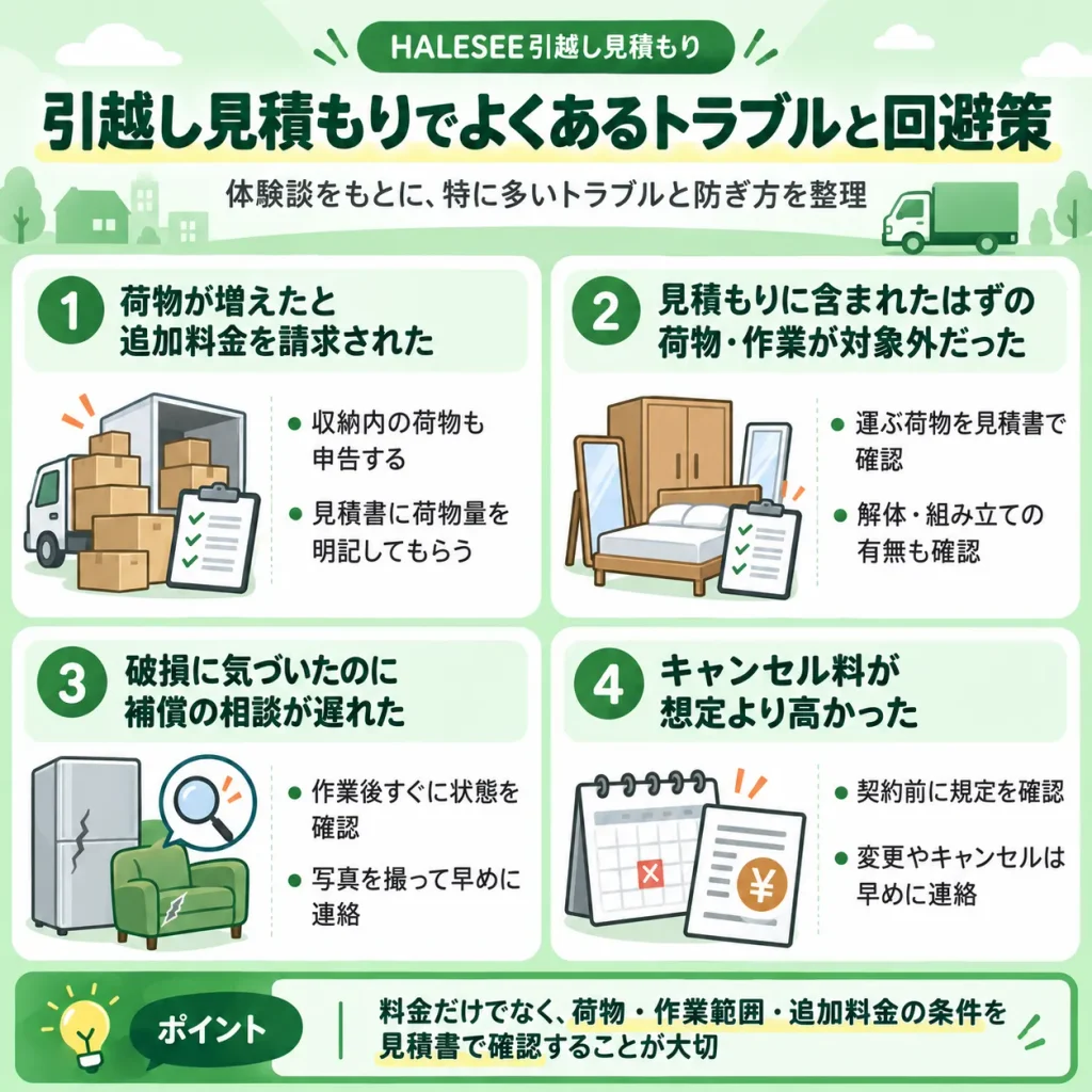 引越し見積もりでよくあるトラブルと回避策