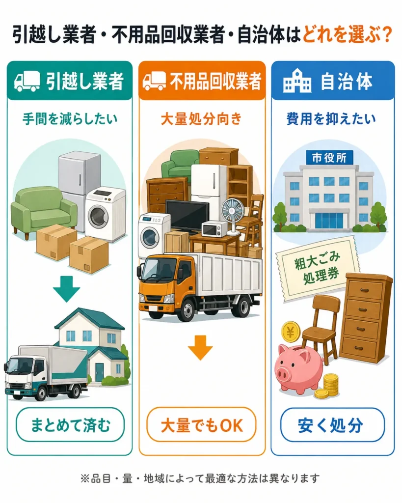 引越し業者・不用品回収業者・自治体はどれを選ぶ？