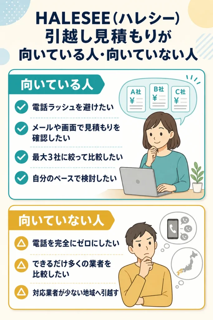 「HALESEE(ハレシー)引越し見積もり」が向いている人・向いていない人