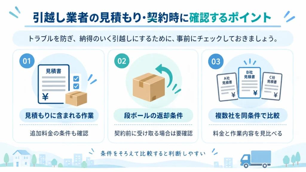 引越し業者の見積もり・契約時に確認するポイント