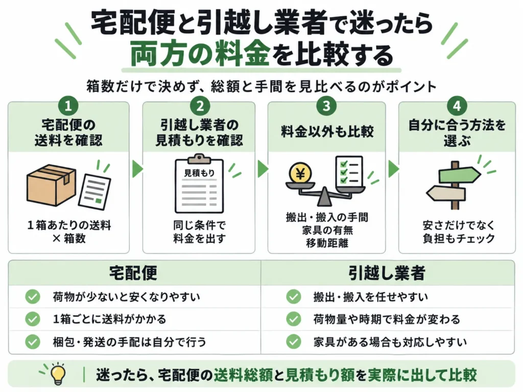 宅配便と引越し業者で迷ったら両方の料金を比較する