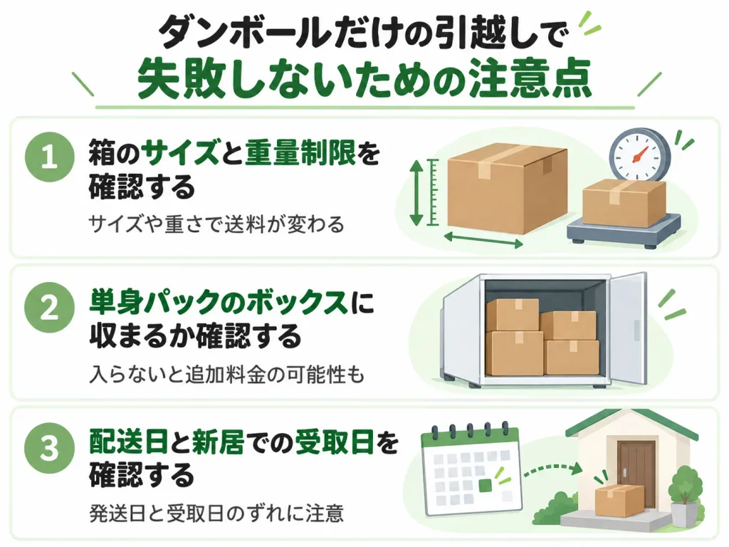 ダンボールだけの引越しで失敗しないための注意点