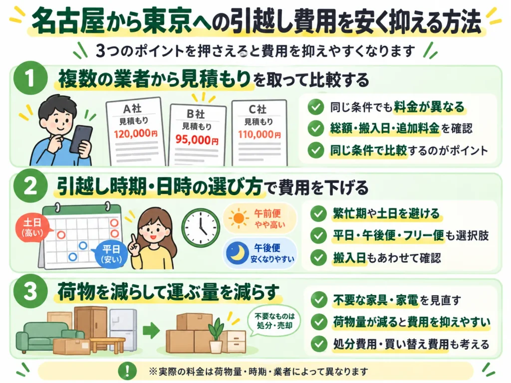 名古屋から東京への引越し費用を安く抑える方法