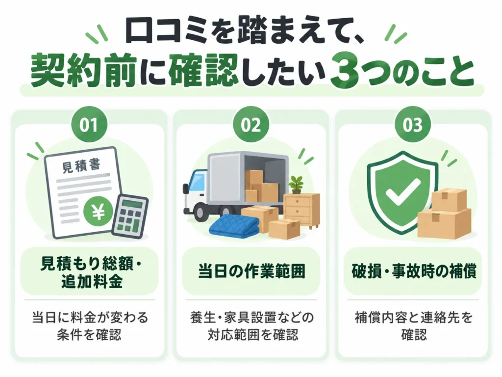 口コミを踏まえて、契約前に確認したい3つのこと